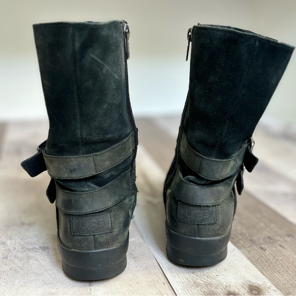 UGG Australia Lorna Black Leather Lined Winter Boots Size 7.5 - Picture 5 of 7